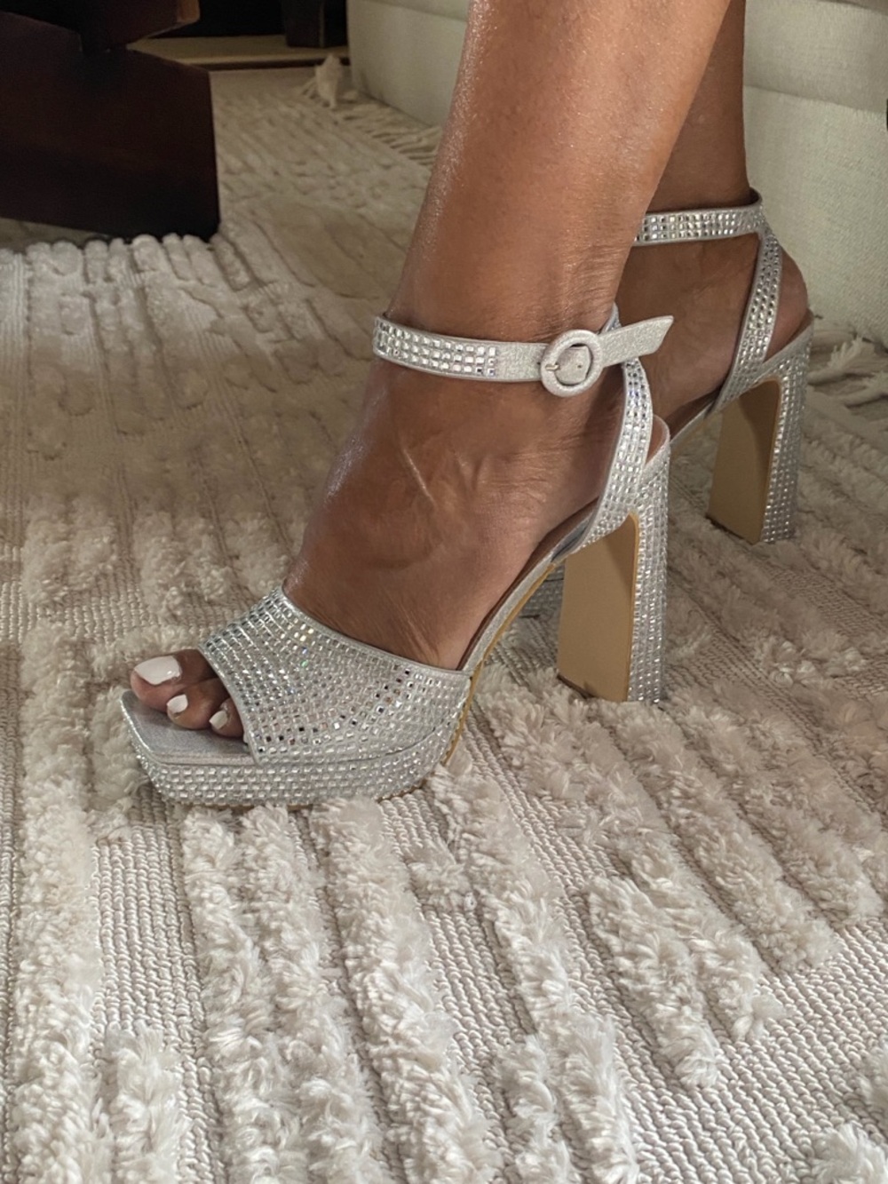 Silver rhinestone Platform Sandals - Women's Dress Heels